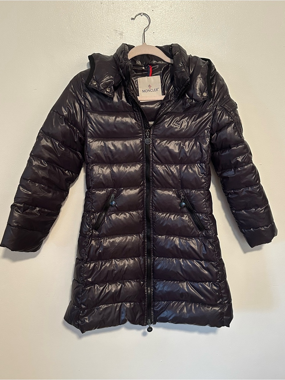 moncler purple/brown puffer coat size xs